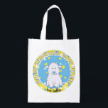 Sacola Ecológica Hanukkah Happy com Blue Lambie<br><div class="desc">Hanukkah Happy com Blue Lambie, saco branco de dois lados. Todos os elementos design podem ser editados. Todo o texto editável pode ser excluído e substituído por sua própria mensagem. Use a cor, o tamanho e o estilo da sua fonte favorita. Feliz Hanukkah/Chanukah! Estilo: Bag Reutilizável Vá verde e salve...</div>