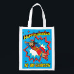 Sacola Ecológica Hanukkah Happy Super Judah<br><div class="desc">Hanukkah Happy Super Judah, saco branco de dois lados. Todos os elementos design podem ser editados. Todo o texto editável pode ser excluído e substituído por sua própria mensagem. Use a cor, o tamanho e o estilo da sua fonte favorita. Feliz Hanukkah/Chanukah! Estilo: Bag Reutilizável Vá verde e salve o...</div>