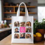 Sacola Ecológica Monograma de Colagem de Fotos do Instagram Rosa-Qu<br><div class="desc">Você pode usar fotos para este design. Use 8 fotos quadradas para criar um presente exclusivo e pessoal. Ou você pode ficar com o filhote hipster e fazer uma moda. Se precisar ajustar as fotos,  clique na ferramenta personalizar para fazer alterações.</div>