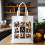 Sacola Ecológica Monograma Personalizado de Colagem de Fotos em Pre<br><div class="desc">Você pode usar fotos do Instagram para este design. Use 8 fotos quadradas para criar um presente exclusivo e pessoal. Ou você pode ficar com o filhote hipster e fazer uma moda. Se precisar ajustar as fotos,  clique na ferramenta personalizar para fazer alterações.</div>