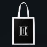 Sacola Ecológica Preto & Branco | Iniciais de Casais<br><div class="desc">Perfeito para monograma duplo ou mesmo logotipo. Obrigado pela sua compra!</div>