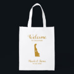 Sacola Ecológica Saco de Boas-vindas do Mapa Delaware, Dourado Saco<br><div class="desc">Saco de presentes de boas-vindas de fim de semana para convidados fora da cidade para o seu casamento,  com a imagem de Delaware,  com coração,  você pode colocar no local exato. Preencha o bolsa com seus guloseimas favoritos.</div>