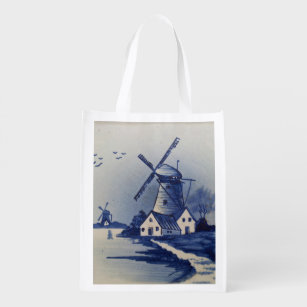 Sacola Ecológica Vintage Blue White Delft Windmill