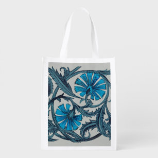 Sacola Ecológica vintage design de arte gráfica de flor antiga azul