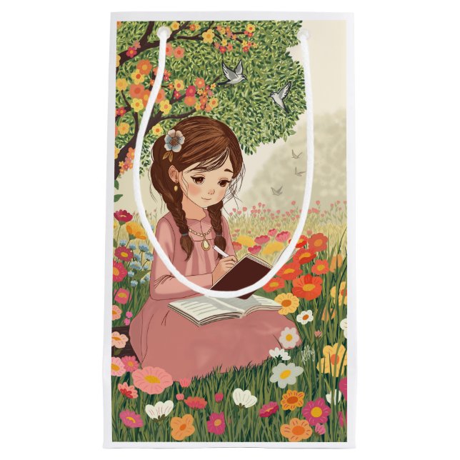 Sacola para Presente Menina no jardim (Frente)