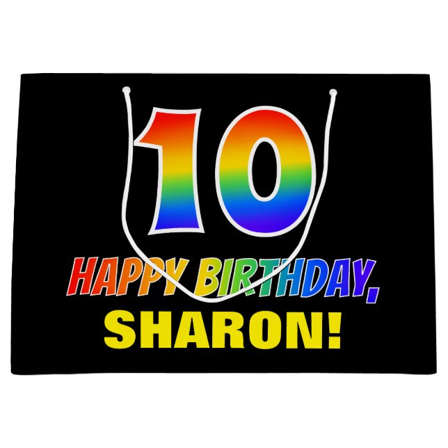 Sacola Para Presentes Grande 10º aniversário: Negrito, Divertido, Simples, Arco (Frente)