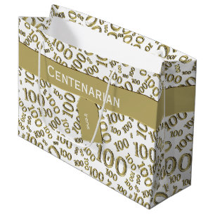 Sacola Para Presentes Grande 100º Padrão Dourado de Números Aleatórios do Cente