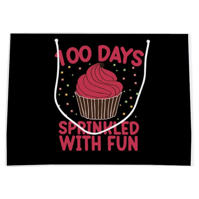 Sacola Para Presentes Grande 100 Dias Salpicados Com Diversão Cupcake Garota da (Frente)