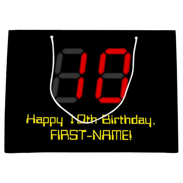 Sacola Para Presentes Grande 10.º aniversário: Estilo de Relógio Digital Vermel (Frente)