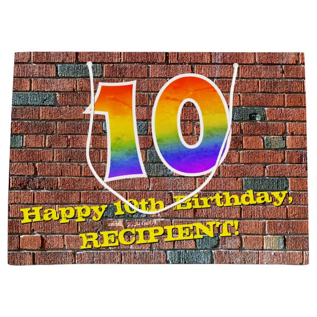 Sacola Para Presentes Grande 10.o aniversário: Arco-Íris Inspirado no Grafite n (Frente)