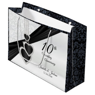 Sacola Para Presentes Grande 10o Ônix e aniversário de casamento branco -