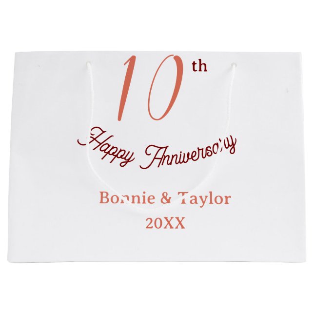 Sacola Para Presentes Grande 10th wedding anniversary peach pastel name retro b (Frente)