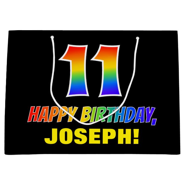 Sacola Para Presentes Grande 11 Aniversário: Negrito, Divertido, Simples, Arco- (Frente)