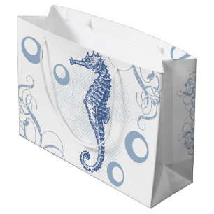 Sacola Para Presentes Grande 12,5lx4wx9h Large Gift Bag Seahorse Ocean Beach