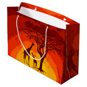 Sacola Para Presentes Grande 12,5lx4wx9h Large Gift BagAfrican Safari Giraffe S