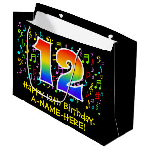 Sacola Para Presentes Grande 12 Aniversário - Símbolos Musicais Coloridos, Ra