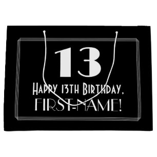 Sacola Para Presentes Grande 13 Aniversário: Art Deco Estilo Inspirado "13", N