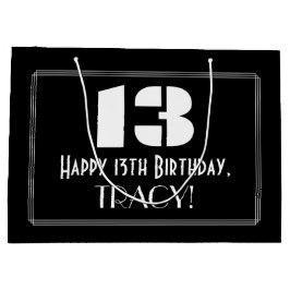 Sacola Para Presentes Grande 13 Aniversário ~ Arte Deco Inspirou "13" + Nome