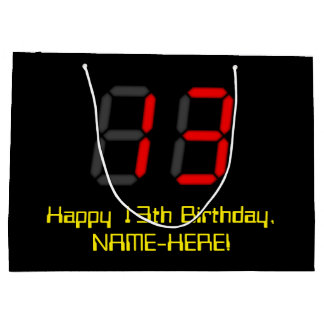 Sacola Para Presentes Grande 13 Aniversário: Estilo de Relógio Digital Vermelho