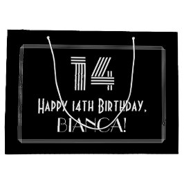 Sacola Para Presentes Grande 14 Aniversário — Art Deco Inspirou Olhar "14" & No