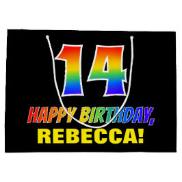 Sacola Para Presentes Grande 14 Aniversário: Negrito, Divertido, Simples, Arco-