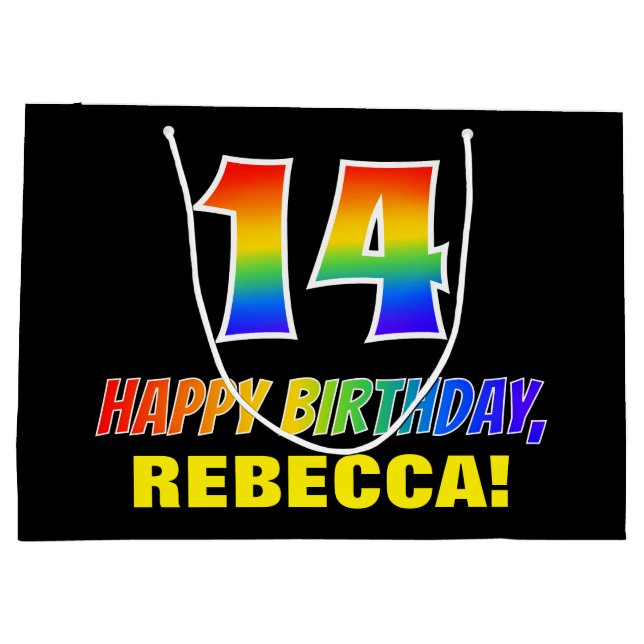 Sacola Para Presentes Grande 14 Aniversário: Negrito, Divertido, Simples, Arco- (Verso)