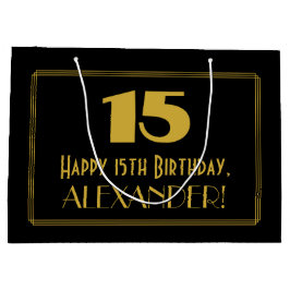 Sacola Para Presentes Grande 15 Aniversário — Art Deco Inspirou Olhar "15" & No