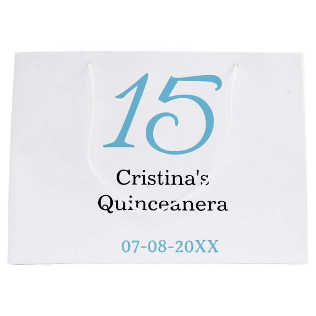 Sacola Para Presentes Grande 15th quinceanera birthday blue black bold letter n (Frente)