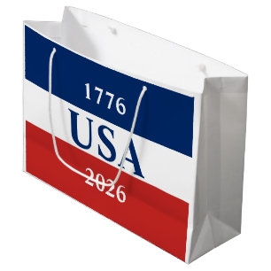 Sacola Para Presentes Grande 1776 EUA 2026 Patriótico Vermelho Branco e Azul