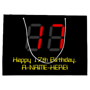 Sacola Para Presentes Grande 17.º aniversário: Estilo de Relógio Digital Vermel