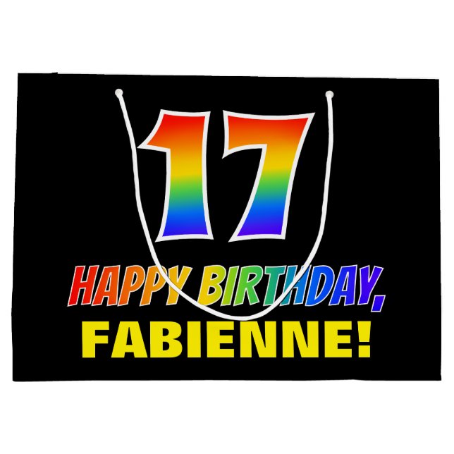 Sacola Para Presentes Grande 17.º aniversário: Negrito, Divertido, Simples, Arc (Verso)