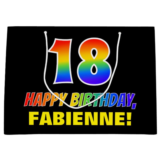 Sacola Para Presentes Grande 18º aniversário: Negrito, Divertido, Simples, Arco (Frente)