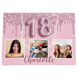 Sacola Para Presentes Grande 18.º aniversário borrão cor-de-rosa com brilho pia