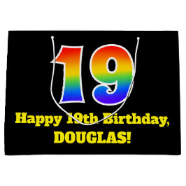 Sacola Para Presentes Grande 19º aniversário ~ Divertido, Colorido, Vibrante, A