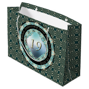 Sacola Para Presentes Grande 19º Aniversário do Casamento Acquamarine Medalli
