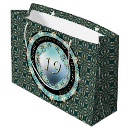 Sacola Para Presentes Grande 19º Aniversário do Casamento Acquamarine Medallion