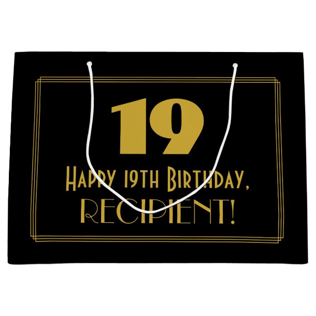 Sacola Para Presentes Grande 19.o aniversário — Art Deco Inspirou Olhar "19" &  (Frente)