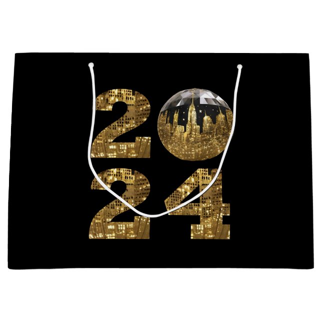 Sacola Para Presentes Grande 2024 Dourado ano-bola-Nova Iorque (Frente)