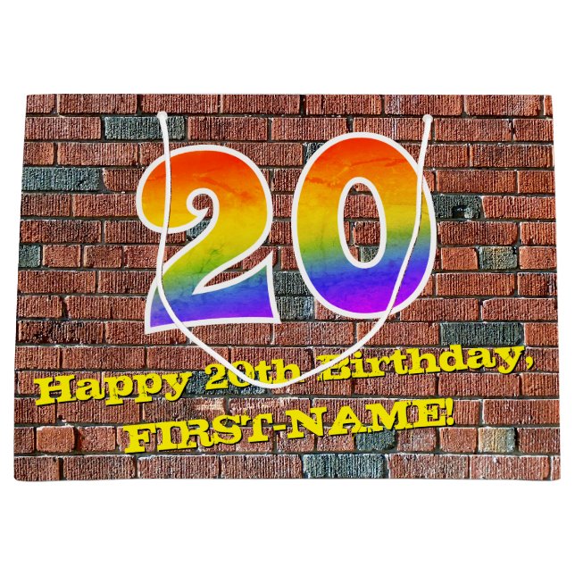 Sacola Para Presentes Grande 20 Aniversário: Divertido, Arco-Íris Inspirado no  (Frente)