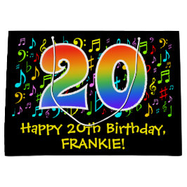 Sacola Para Presentes Grande 20 Aniversário - Símbolos Musicais Coloridos, Rain