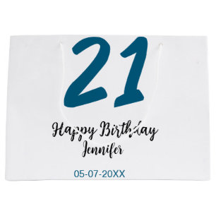 Sacola Para Presentes Grande 21 anos negrito - letra azul simples mínimo