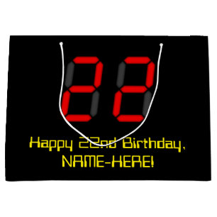 Sacola Para Presentes Grande 22º Aniversário: Estilo de Relógio Digital Vermelh
