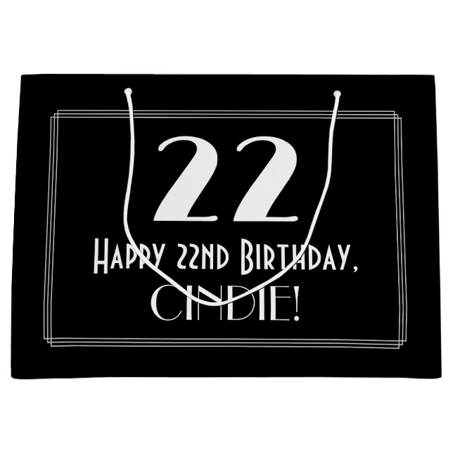 Sacola Para Presentes Grande 22.º Aniversário: Art Deco Inspira Estilo "22", No (Frente)