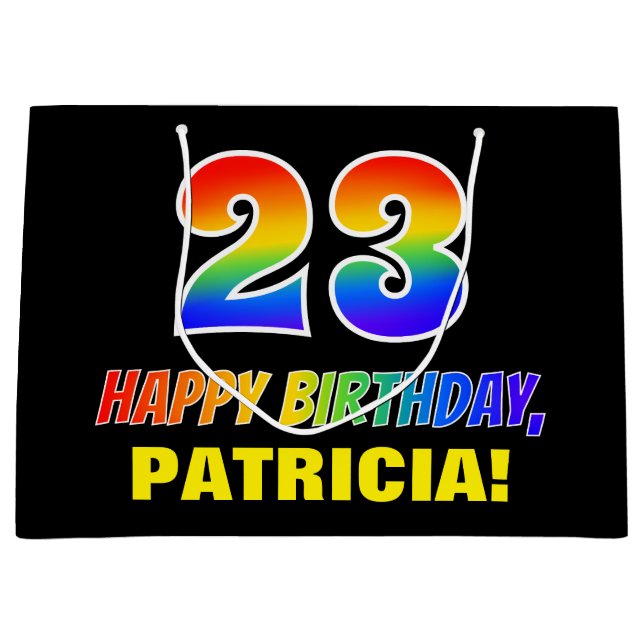 Sacola Para Presentes Grande 23º aniversário: Negrito, Divertido, Simples, Arco (Frente)