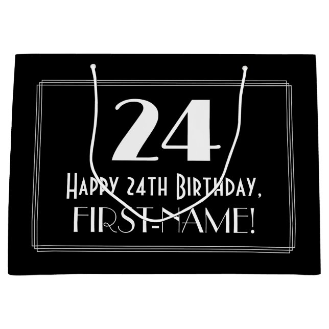 Sacola Para Presentes Grande 24.º Aniversário: Art Deco Inspirou Estilo "24", N (Frente)