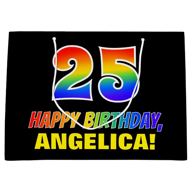 Sacola Para Presentes Grande 25 Aniversário: Negrito, Divertido, Simples, Arco- (Frente)