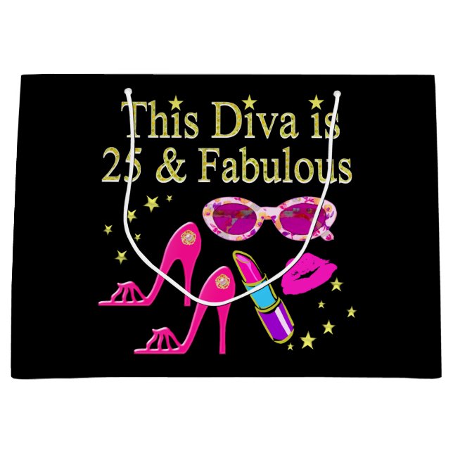 SACOLA PARA PRESENTES GRANDE 25 BIRTHDAY FABULOUS DIVA DESIGN (Frente)