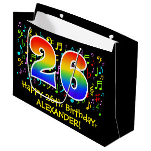 Sacola Para Presentes Grande 26.o aniversário - Símbolos de música coloridos