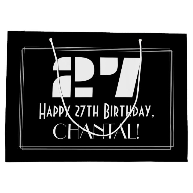Sacola Para Presentes Grande 27º aniversário ~ Arte Deco Inspirou "27" + Nome (Verso)