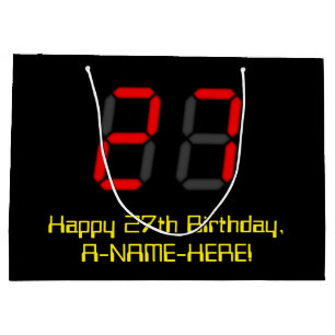 Sacola Para Presentes Grande 27.º aniversário: Estilo de Relógio Digital Vermel